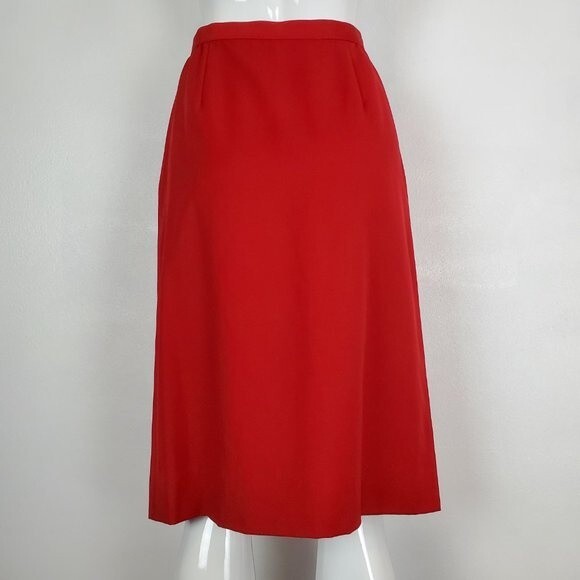 Vintage 80s Adele Simpson Red Wool Pencil Skirt - Picture 3 of 7